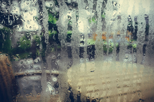 A window with condensation on it.