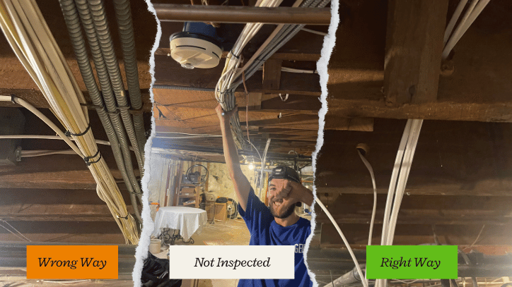 Illegal wiring on bottom of Joist
