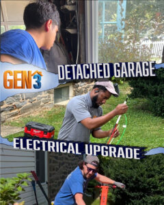 GEN3 electricians performing detached garage electrical upgrade with wiring and trenching.