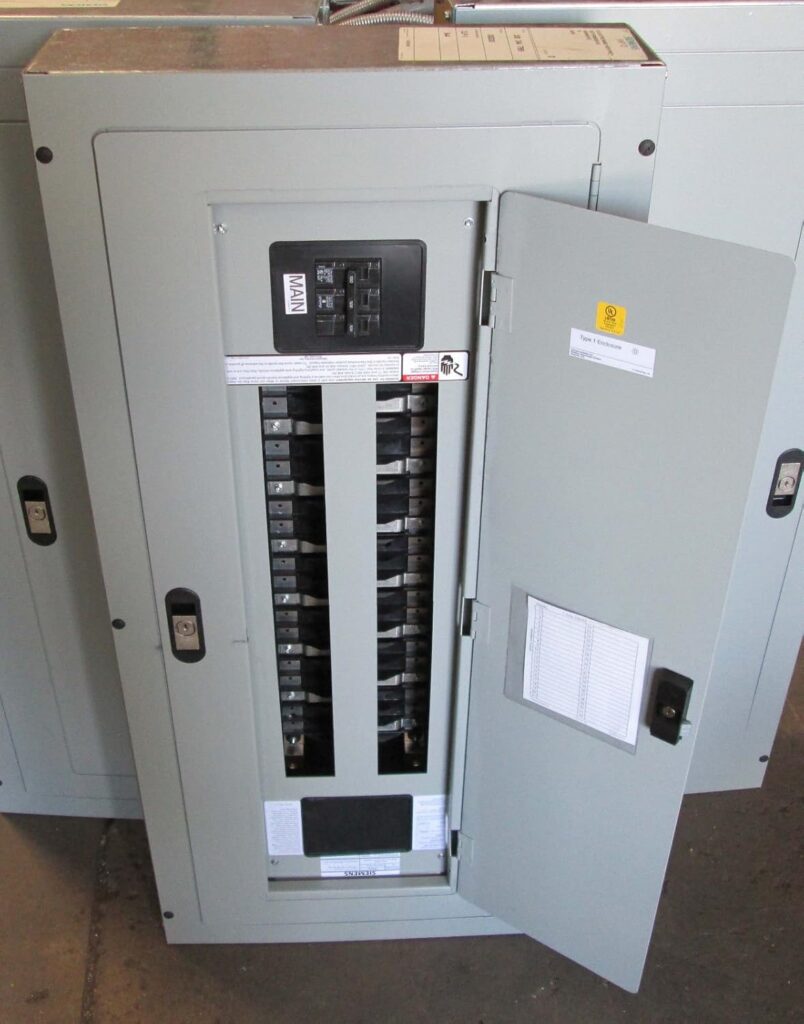 Modern Siemens electrical panel with main breaker and multiple circuit switches, featuring a labeled directory and grounded metal enclosure, example of a safe, code-compliant residential breaker panel.
