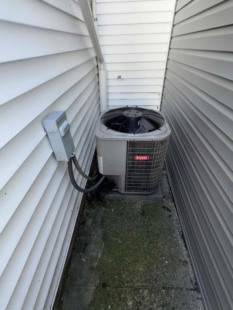 Tight space HVAC installation outdoor condenser Philadelphia
